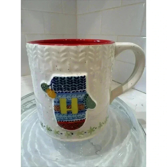 Anthropologie Bundled Up Winter Mitten Coffee Cocoa Tea Mug Monogram Letter H - Picture 7 of 11